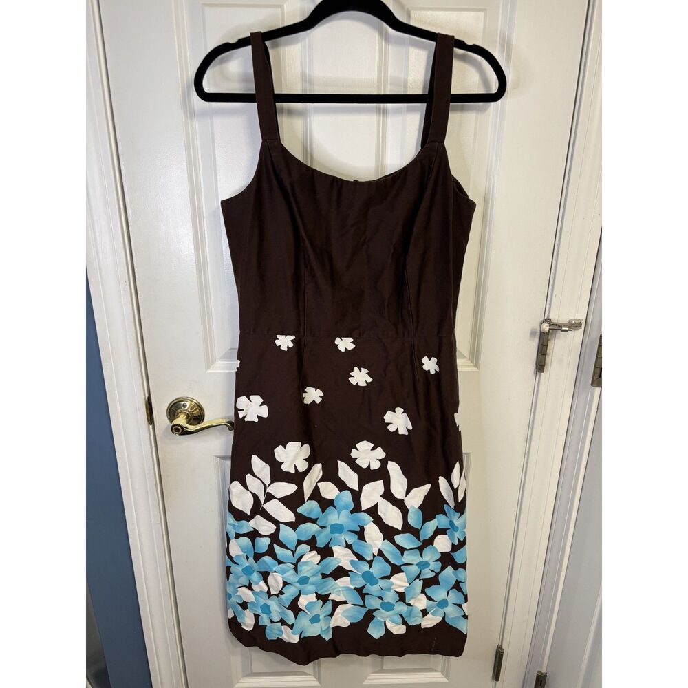 Studio 1 Brown and Teal Floral Cotton Dress Size 14